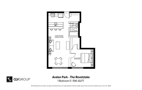 Floor plan for 1 bed, 1 bath